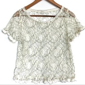 Loft Ivory Lace Ruffled Hems Blouse